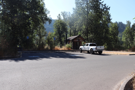 Accessible parking near trailhead and restroom